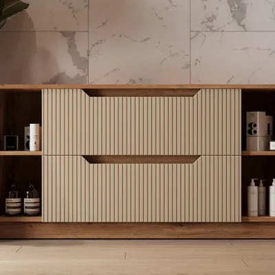 Image de Meuble sous vasque simple Vicco Lotta Cachemire 119.2x62.5cm avec 2 tiroirs, Model 58676