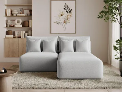 Produktbild von GrainGold Ecksofa L-Form Ronni Rechts - Ecksofa mit Schlaffunktion, Bettkasten - Moderne Ecksofa, Wohnzimmer Sofa - Eckcouch mit Bouclé-Stoff - Grau