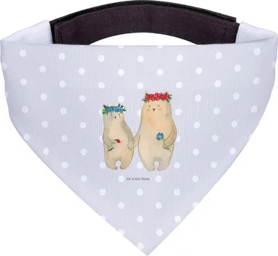 Produktbild von Mr. & Mrs. Panda Halstuch Für Hunde Bären mit Blumenkranz - Grau Pastell - Geschenk, Mutter, Muttertag, Hund, Hundehalstuch, Tuch, Tochter, Family, Kinder, Familie