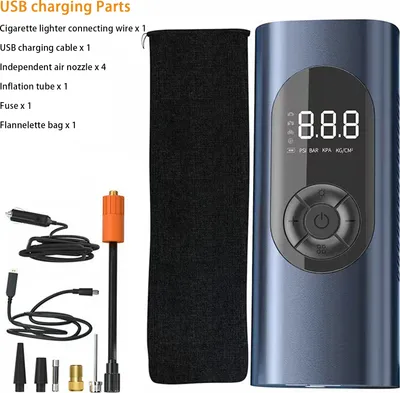 Image de Compresseur d'air portable Gonfleur de pneus Pompe électrique sans fil à affichage numérique avec éclairage LED 12V Bleu