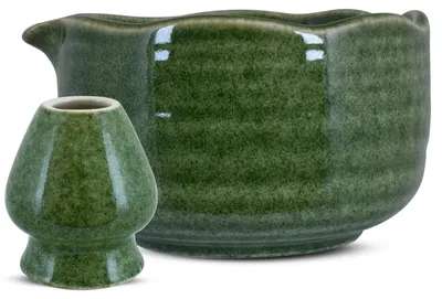 Produktbild von Cebador - Matcha Set Tonbo 2-Teilig - Grüne Keramik Matchawan Schale 400ml - Kusenaoshi Halter - Traditionelle Teezeremonie