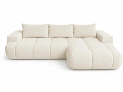 Produktbild von Ecksofa BUBBLE in Creme mit Schlaffunktion & Ottomane rechts, modernes Polstersofa, 275 × 73 x 170 cm, Liegefläche 160 × 216 cm, KI-generiertes Bild