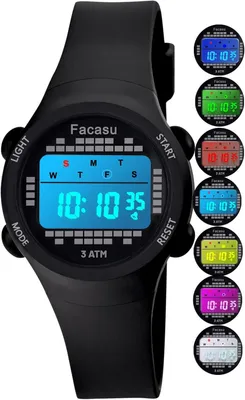 Imagen del producto de Reloj digital para niños y niñas, resistente al agua, con diseño colorido, ideal para actividades al aire libre y deportes. Fácil de leer, con cronómetro y alarma