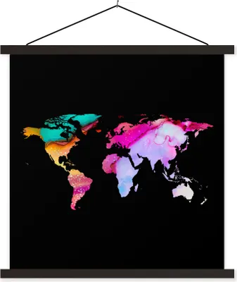 Produktbild von MuchoWow® Textilposter Weltkarte - Farben - Farbe 40x40 cm mit schwarzem Rahmen - Fotos
