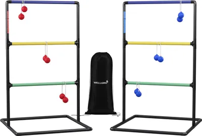Produktbild von WELLGRO 2x Leitergolf schwarz - Material Kunststoff - Outdoor Wurfspiel inkl. Aufbewahrungstasche - Geschicklichkeitsspiel ca. 69x60x102cm (LxBxH)