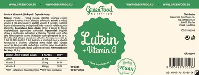 Produktbild von GreenFood Nutrition Lutein Vitamin A 90 kapslí