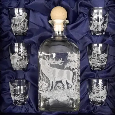 Produktbild von 7-teiliges Borrelgläser-Set mit Karaffe - perfekte Jagendekoration in Geschenkbox
