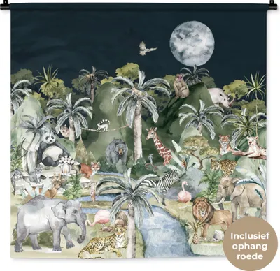 Produktbild von MuchoWow® Wandteppich Wandbehang Kinder - Dschungel - Natur - Tiere - Pflanzen 90x90 cm Tapisserie Dekoration Wandtuch - Wandaufhänger
