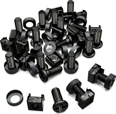Produktbild von deleyCON 20x M6 Käfigmuttern Schrauben Set für Netzwerkschränke - 20er Set Patchpanel Racks Servergehäuse 19 Zoll 10 Zoll Montagesatz Stahl - Schwarz