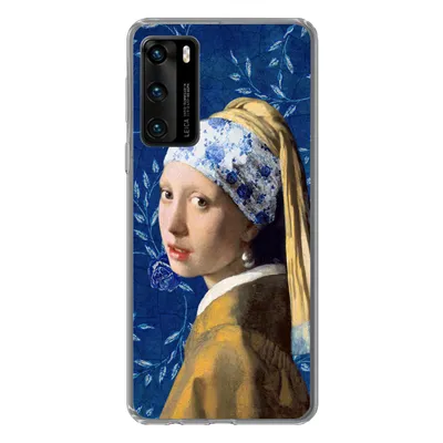Produktbild von MuchoWow® Handyhülle Schutzhülle Hülle für Huawei P40 Mädchen mit Perlenohrring - Delfter Porzellan - Vermeer - Blumen - Gemälde - Alte Meister Silikon Softcase Handy Hülle - Handytasche