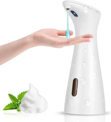 Produktbild von Automatischer Berührungsloser Schaumseifenspender für Seife, Desinfektionsmittel & Shampoo, Glänzend Weiß, 200ml, ABS+PC, 18,5x8,6x6,8 cm (HxBxT), IP66 Wasserdicht, 4x AAA-Batterien