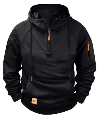 Immagine prodotto di Elzusha - Felpa con cappuccio e zip da 1/4, modello casual, con tasche, per uomo