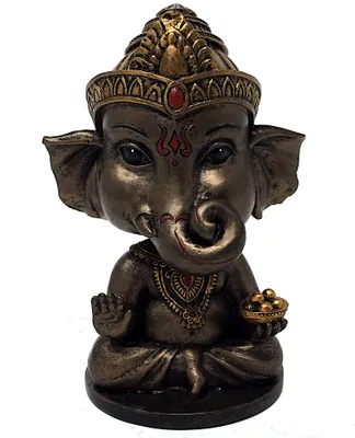 A statue of Ganesha, a Hindu deity, is shown from the front against a white background.