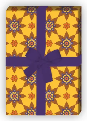 Produktbild von Wunderschönes Sternen Geschenkpapier ethno Stil zu Weihnachten, gelb  - G8749, 32 x 48cm