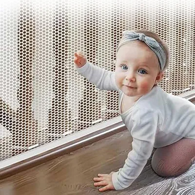Produktbild von Kindersicherheitsnetz für Treppen, Schutznetz, 2m x 79cm, Robust und Verstellbar, Weiß