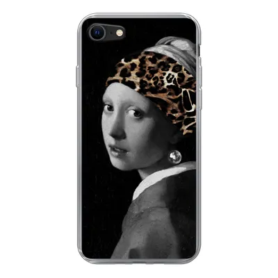 Produktbild von MuchoWow® Handyhülle Schutzhülle Hülle für iPhone SE 2022 Mädchen mit dem Aufdruck - Pantheraufdruck - Schwarz - Weiß Silikon Softcase Handy Hülle - Schutzhülle