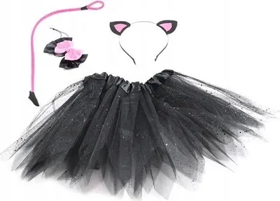 Produktbild von Katzen Kostüm Set Mädchen Rock Haarreif Fliege & Schwanz Verkleidung 100-120cm