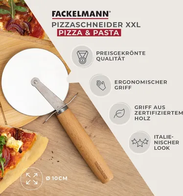 Immagine prodotto di Tagliapizza XXL per pizza e tarte flambée Rotella per pizza con lama affilata in acciaio inox Rullo per pizza con manico ergonomico in legno di faggio da 23 cm ca
