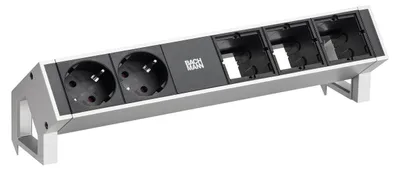 Imagen del producto de Bachmann DESK2, 2 enchufes CEE7/3, 3 enchufes ABD, acabado en acero inoxidable lacado