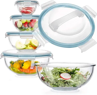 Produktbild von Luvan 5-teiliges Glasschüssel Set mit Deckeln, Salatschüsseln aus Glas, BPA-frei