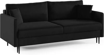 Produktbild von LIKMA 3 Sitzer Sofa Mara 209 cm mit Schlaffunktion und Bettzeugbehälter, Velvet Schlafsofa mit Bettkasten, Moderne Couch, Sofagarnituren, Bettsofa Farbe: Schwarz, Stoff: Velours Riviera 69