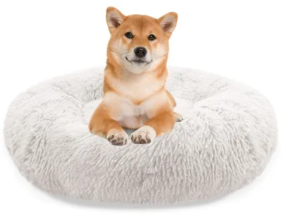 Produktbild von BLUZELLE Hundebett Mittelgroße Hunde, 80cm Hundekissen Rund Donut Kissen Hundekorb Flauschig Plüsch, Waschbarer Bezug Cream