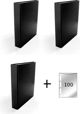 Produktbild von 3x Ringbuch / DIN A5 / 4-Ring Ordner / Farbe: schwarz + 100 Prospekthüllen
