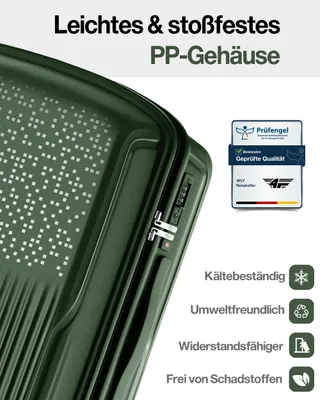 Immagine prodotto di Set di valigie rigide 4FLY Pixel in PP da 16, 20, 24 e 28 pollici – Set da 4 pezzi – Verde scuro
