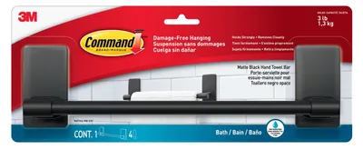 Immagine prodotto di Command™ portasciugamani per bagno BATH42-MB-ESFPL, nero opaco, 1 portasciugamani + 4 strisce | confezione (1 pezzo)
