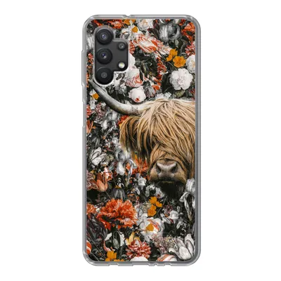 Produktbild von MuchoWow® Handyhülle Schutzhülle Hülle für Samsung Galaxy A32 5G Schottischer Highlander - Blumen - Orange Silikon Softcase Handy Hülle - Softcase