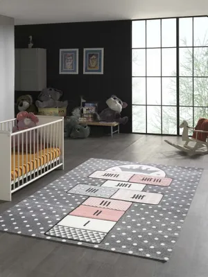 Produktbild von Kinderteppich Hüpfkästchen in Grau Rosa Creme Größe - 160 x 230 cm
