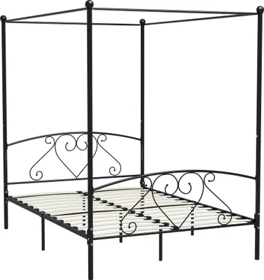 Zdjęcie produktu dla Rama Łóżka Z Baldachimem, Czarna, Metalowa, 160 X 200 Cm Lumarko!