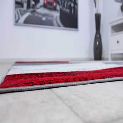 Produktbild von Milano9119 Rot Moderner Designer Schlafzimmer Teppich Geometrisches Muster Meliert, Maße:80x250 cm