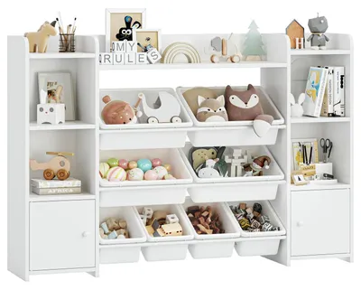 Produktbild von Kinderregal mit 8 Boxen Weiß 138,8 x 94,3 x 29,6 cm Holz Kunststoff
