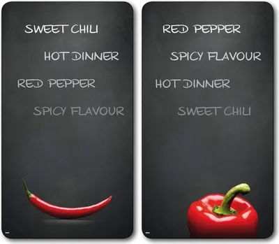 Produktbild von KESPER | Multi-Glasschneideplatte 2er Pack | Material: Glas | Maße: 52 x 30 x 0.5 cm | Motiv: Chili | Herdabdeckung für alle Herdarten | ideale Herdabdeckplatte für jede Küche