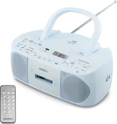 Image de MEDION E65010 Radio stéréo (lecteur CD, cassette, port USB, entrée audio AUX, lecture MP3. Radio FM PLL, 40 stations mémorisables, fonctionnement sur piles, télécommande) bleu