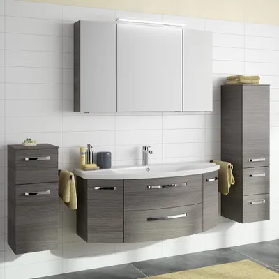 Produktbild von Badezimmer Möbel-Set FES-4010-66 in Graphit Struktur quer mit 120cm Waschtisch - B/H/T: 211x200x48cm