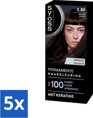 Obrázek produktu pro SYOSS - Barva 3-89 Bronze Coffee - Barva na vlasy - krytí šedin - snižuje lámavost vlasů - výhodné balení - 5 kusů