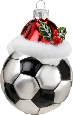 Produktbild von Weihnachtsglas Ornament Fußball mit Weihnachtsmannmütze 9 cm