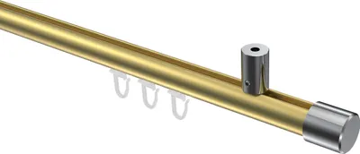 Produktbild von Interdeco Innenlaufstange / Gardinenstange mit Innenlauf Messing-Optik / Chrom, Typ Sonius Santo (Kappe) Deckenmontage, 20 mm Ø 1-läufig, 180 cm