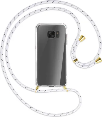 Produktbild von Handykette Backcover-Schutzhülle mit Band (Metall goldfarben) für Samsung Galaxy S7 - weiß/grau