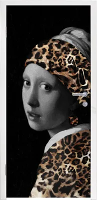 Produktbild von MuchoWow® Türtapete Selbstklebende Türfolie Das Mädchen mit dem Perlenohrring - Pantherdruck - Vermeer 95x235 cm Türposter Türaufkleber Klebefolie Türklebefolie - XXL-Poster - Türtapeten - Türplakaten