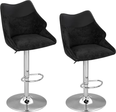Produktbild von WOLTU Barhocker 2er Set, Höhenverstellbarer Barstuhl, 360° drehbar, Mit Rückenlehne und Fußstütze : Schwarz Farbe: Schwarz