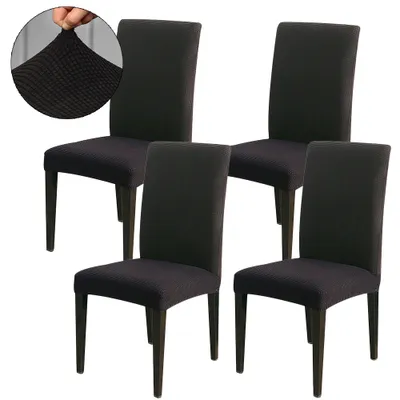 Produktbild von Stuhlhussen 4er pack Esszimmerstühle Kariert Hussen Universal Stretch Stuhlbezug Stuhlüberzug für Hochzeit Home Party Schwarz