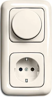 Produktbild von LED Dimmer Komplett-Set BUSCH JÄGER, LED-Drehdimmer -cremeweiß- DURO2000-6523-U 102 (6523 U-102) 2 fach Rahmen inkl. Steckdose mit integriertem erhöhtem Berührungsschutz (Kinderschutz)