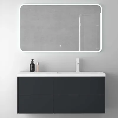 Produktbild von Mai & Mai Badmöbelset 120cm Waschbeckenunterschrank Waschtisch mit Unterschrank Anthrazit matt 4 Soft-Close Schubladen Badezimmermöbel mit LED-Badspiegel Moment