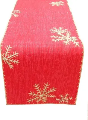 Produktbild von Tischdecke, Weihnachtstischdecke, glänzend, Schneeflocken 40x140 Rot