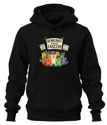 Obrázek produktu pro Mikina s kapucí "Democrats Against Fascism", černá, velikost XXL. (Sarkastický motiv)