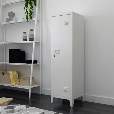 Obrázek produktu pro Jednoduchá skříňka "Kurikka" se 2 uzamykatelnými kovovými policemi 137 x 38 x 38 cm Bílá