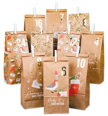 Produktbild von Adventskalender Papierdrachen 2026 zum Befüllen - 24 Papiertüten mit Zahlen